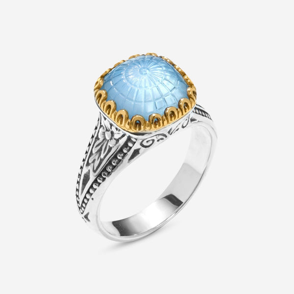 Konstantino Dome Sterling Silver & 18k Yellow Gold Mother of Pearl & Blue Spinel Ring Sz. 7 DKJ970-628-S7 - THE SOLIST