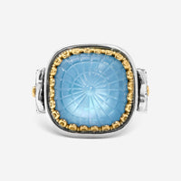 Konstantino Dome Sterling Silver 18k Yellow Gold Mother of Pearl & Blue Spinel Ring Sz. 7 DKJ971 - 628 - S7 - THE SOLIST - Konstantino