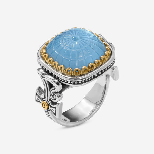 Konstantino Dome Sterling Silver 18k Yellow Gold Mother of Pearl & Blue Spinel Ring Sz. 7 DKJ971 - 628 - S7 - THE SOLIST - Konstantino