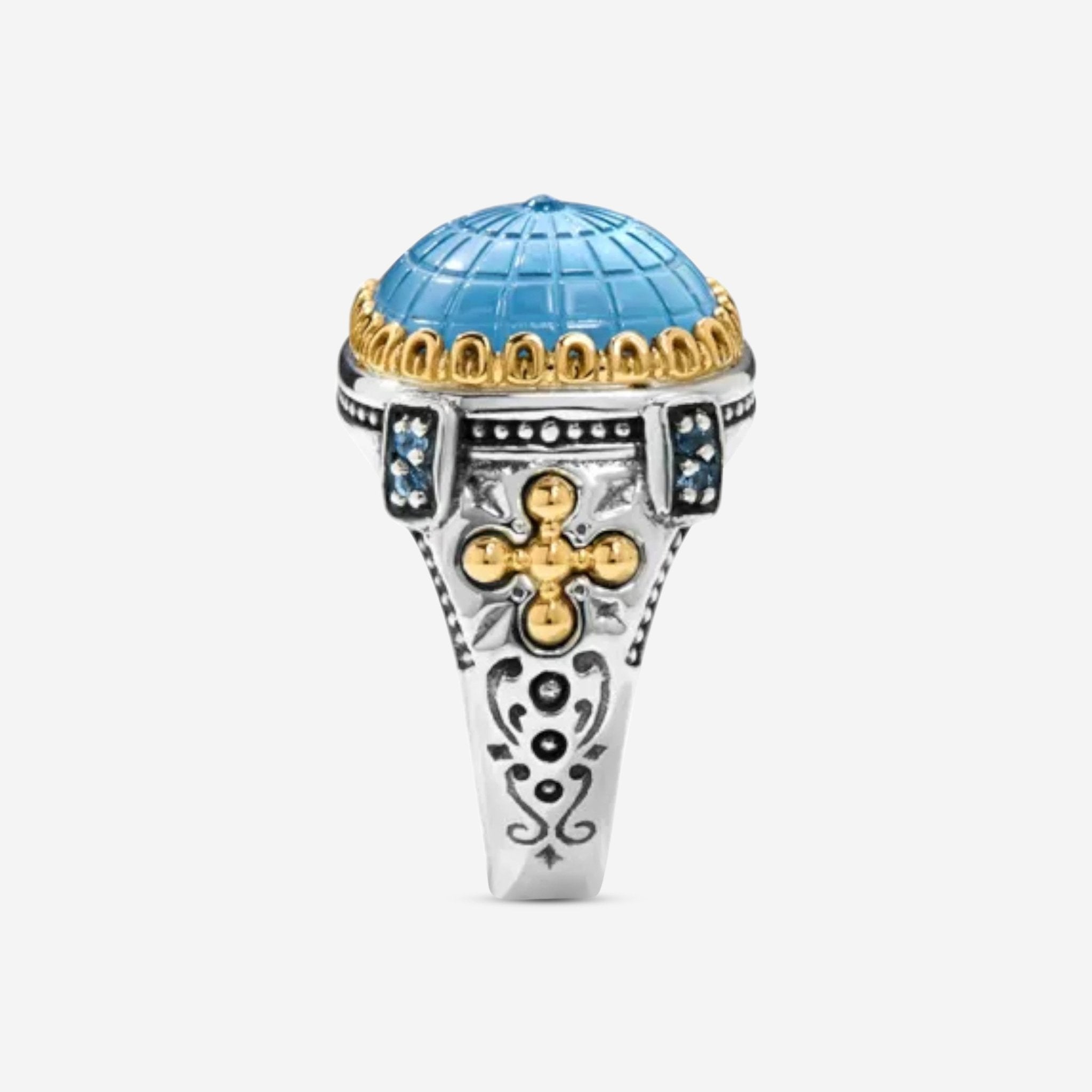 Konstantino Dome Sterling Silver & 18k Yellow Gold Mother of Pearl & Blue Spinel Ring Sz. 7 DKJ978 - 629 - S7 - THE SOLIST - Konstantino