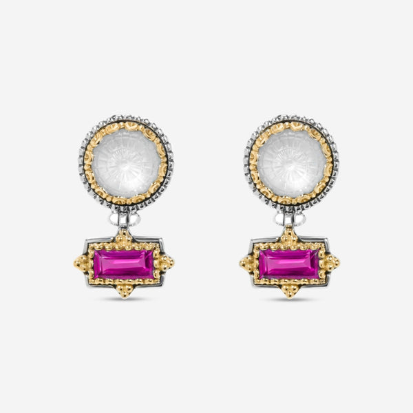 Konstantino Dome Sterling Silver & 18K Yellow Gold Mother of Pearl & Corundum Drop Earrings SKKJ702-631 - THE SOLIST