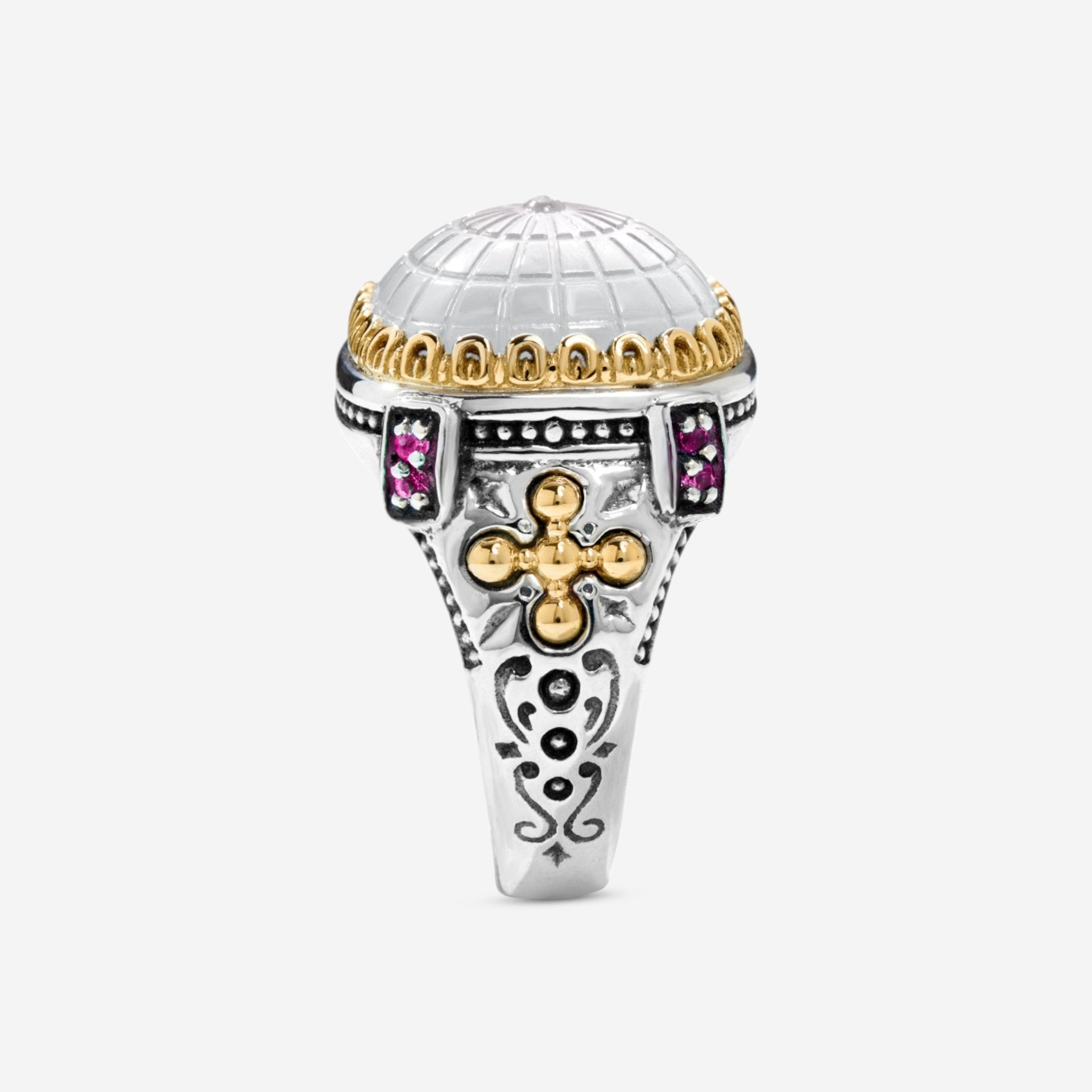 Konstantino Dome Sterling Silver & 18k Yellow Gold Mother of Pearl & Corundum Ring Sz. 8 DKJ978 - 631 - S8 - THE SOLIST - Konstantino