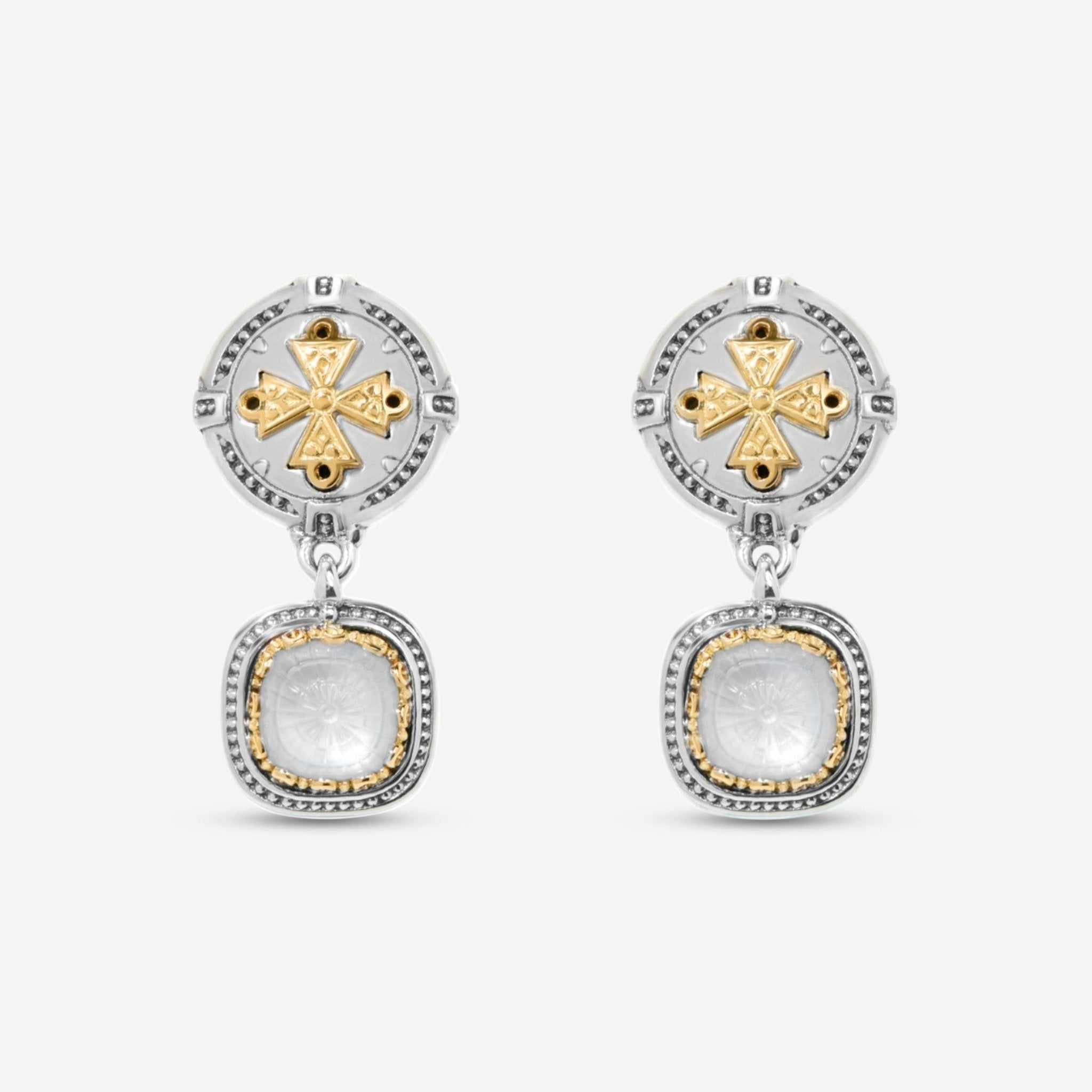 Dome Sterling Silver & 18K Yellow Gold Mother Pearl Drop Earrings SKKJ703 313
