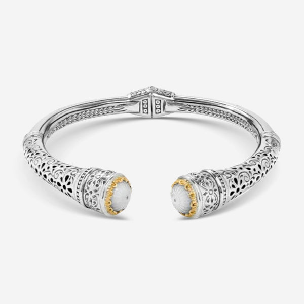 Konstantino Dome Sterling Silver and 18K Yellow Gold Mother of Pearl Doublet Etched Cuff Bracelet BKJ699 - 313 - THE SOLIST - Konstantino