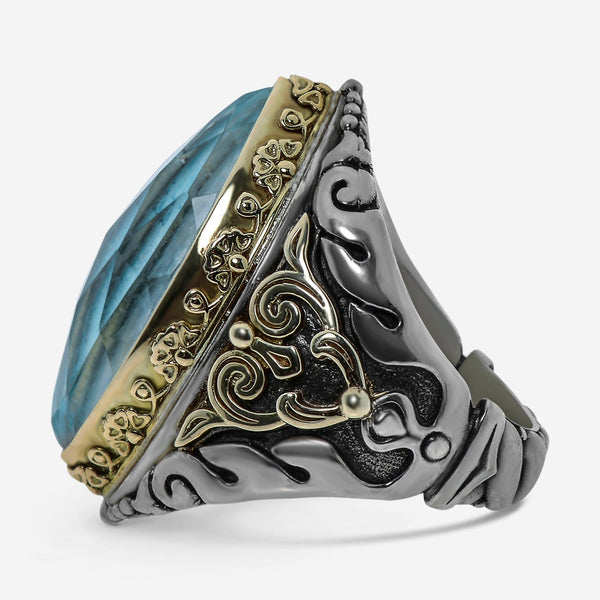 Konstantino Iliada Sterling Silver and 18K Yellow Gold, Chrysocolla Statement Ring - THE SOLIST - Konstantino