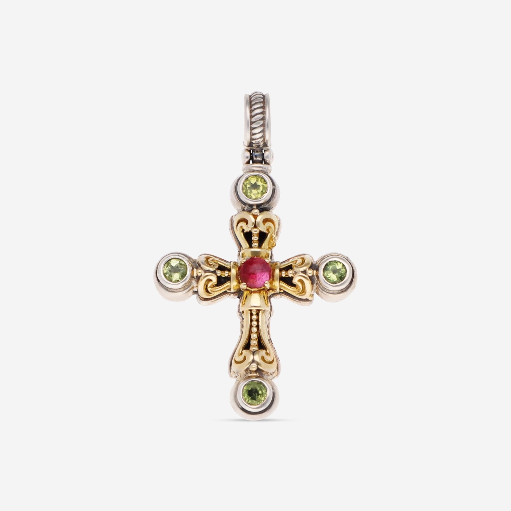 Konstantino Kleos Silver & 18K Yellow Gold Pink Tourmaline & Peridot Pendant STMK6977 - 233 - CUT - THE SOLIST - Konstantino