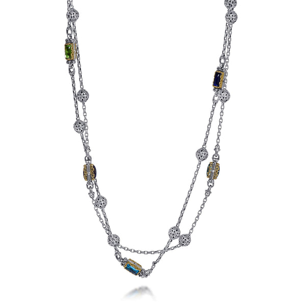 Konstantino Kleos Sterling Silver & 18K Yellow Gold, Multistone Station Necklace KOMK4766 - 503 - 36 - THE SOLIST - Konstantino