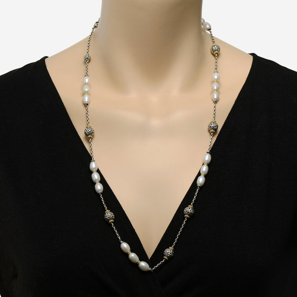 Konstantino Kleos Sterling Silver and 18K Yellow Gold, Pearl Station Necklace KOMK4767 - 122 - 33 - THE SOLIST - Konstantino