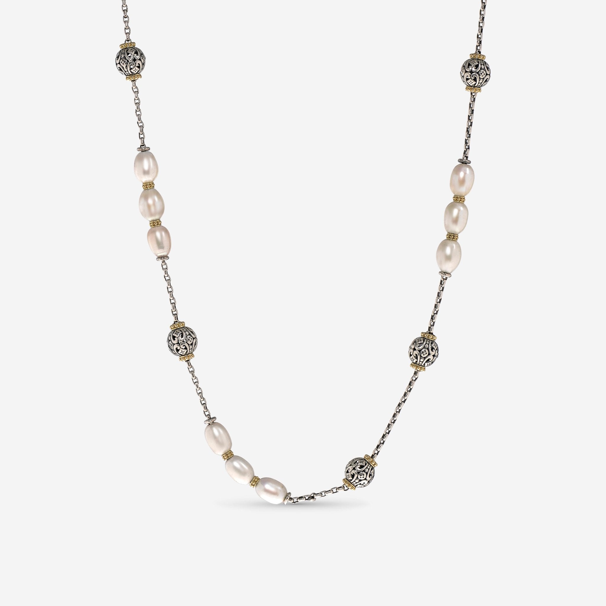 Konstantino Kleos Sterling Silver and 18K Yellow Gold, Pearl Station Necklace KOMK4767 - 122 - 33 - THE SOLIST - Konstantino