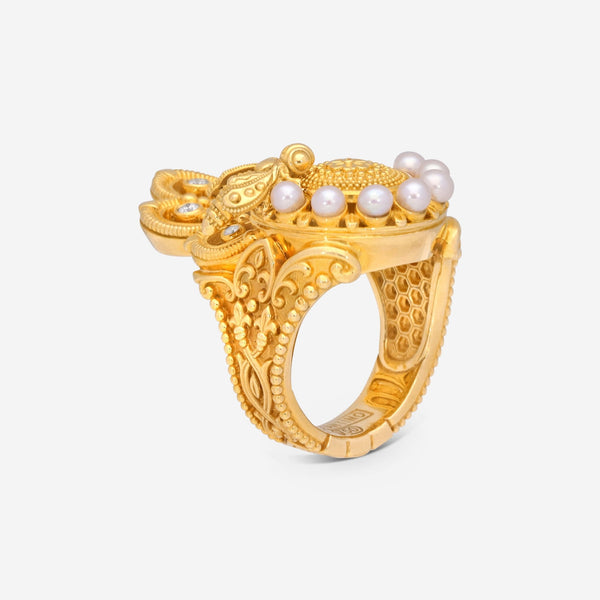 Konstantino Melissa 18K Yellow Gold Bee, Diamonds and Pearl Statement Ring DMK01116 - 18KT - 196 - THE SOLIST - Konstantino