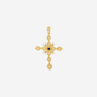 Konstantino Melissa 18K Yellow Gold, Brown Diamond, Sapphire and Pearl Cross Pendant - THE SOLIST - Konstantino