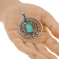 Konstantino Naiads Sterling Silver and 18K Yellow Gold, Teal Chalcedony Double Circle Doublet Pendant - THE SOLIST - Konstantino