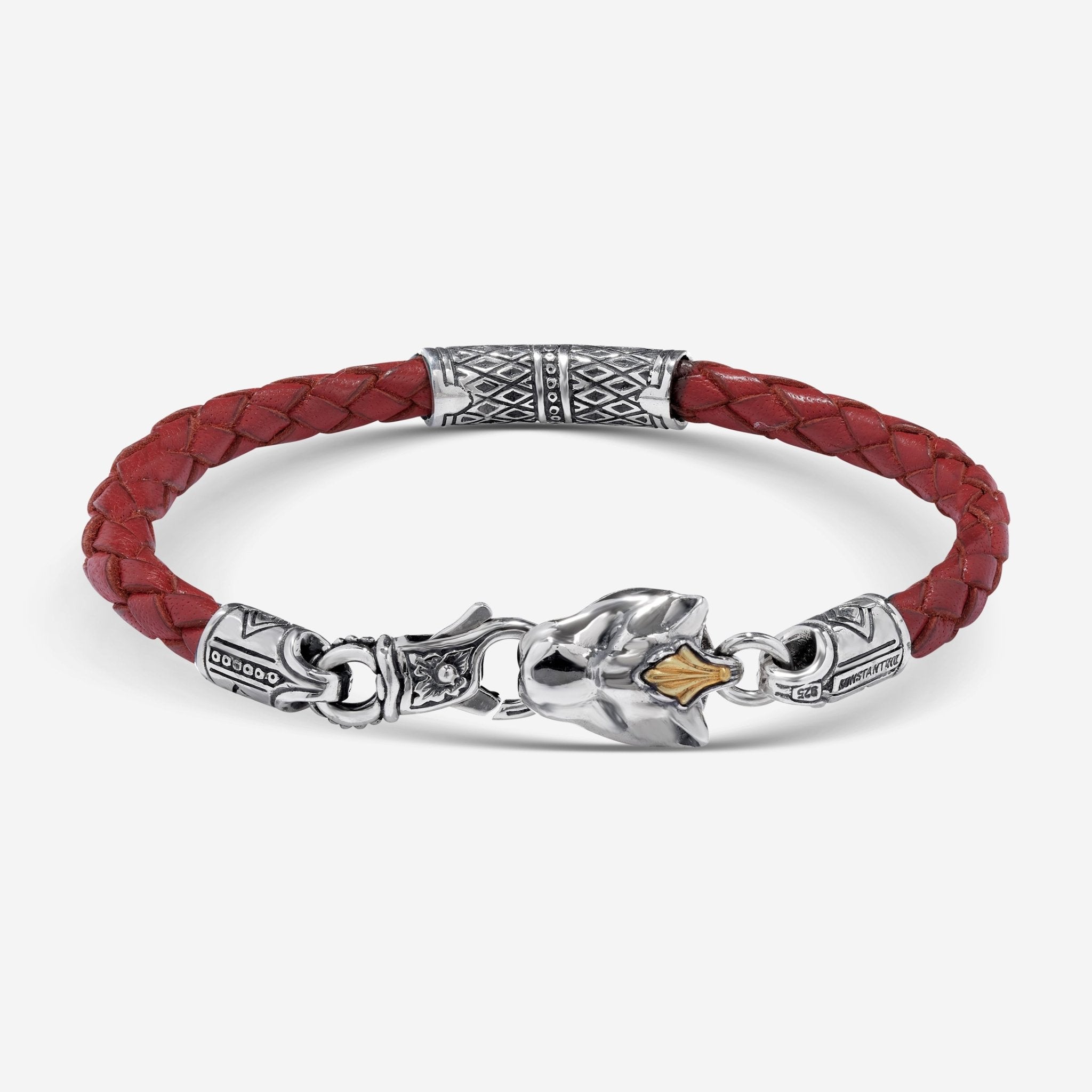 Konstantino Perseus Sterling Silver, Bronze & Leather Bracelet BKJ668 - 300 - RED - THE SOLIST - Konstantino