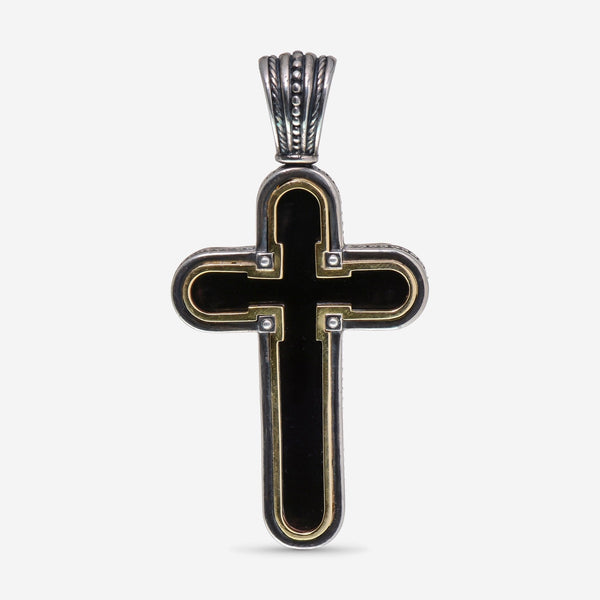 Konstantino Stavros Sterling Silver, 18K Yellow Gold, and Black Onyx Cross Pendant STKJ391 - 130 - 120 - THE SOLIST - Konstantino