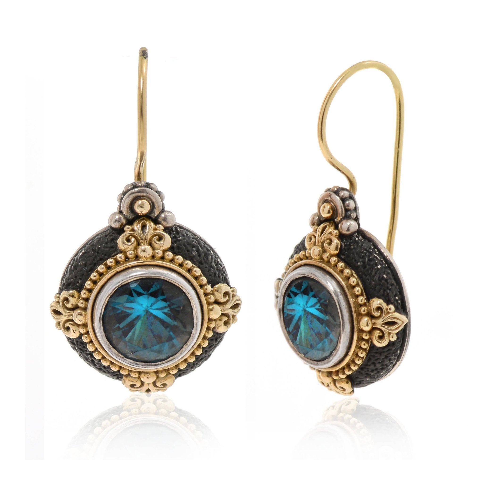 Konstantino Sterling Silver, 18K Yellow Gold, and London Blue Topaz Earrings SKMK3115 - 298 - CUT - THE SOLIST - Konstantino