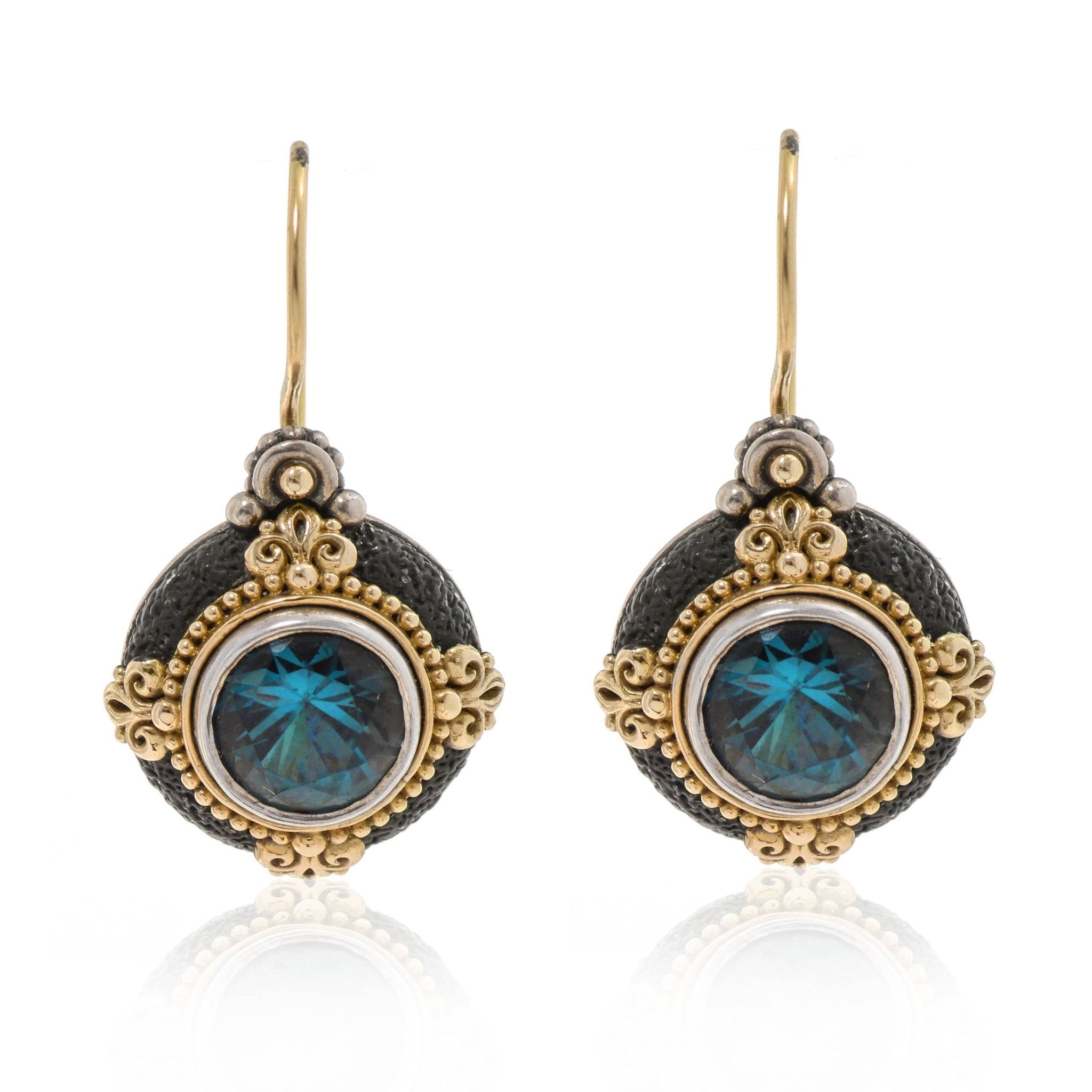 Konstantino Sterling Silver, 18K Yellow Gold, and London Blue Topaz Earrings SKMK3115 - 298 - CUT - THE SOLIST - Konstantino