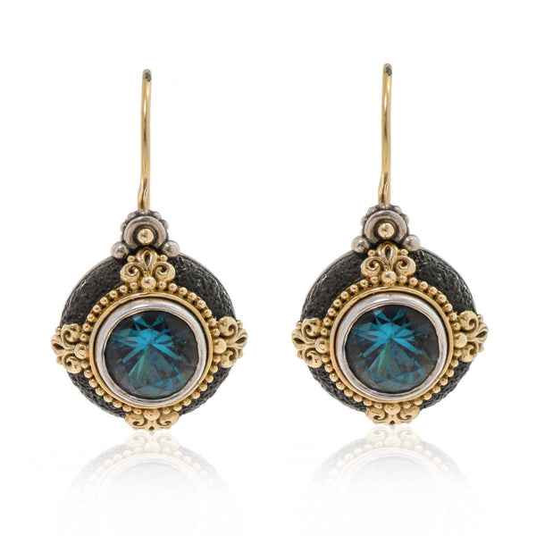 Konstantino Sterling Silver, 18K Yellow Gold, and London Blue Topaz Earrings SKMK3115 - 298 - CUT - THE SOLIST - Konstantino