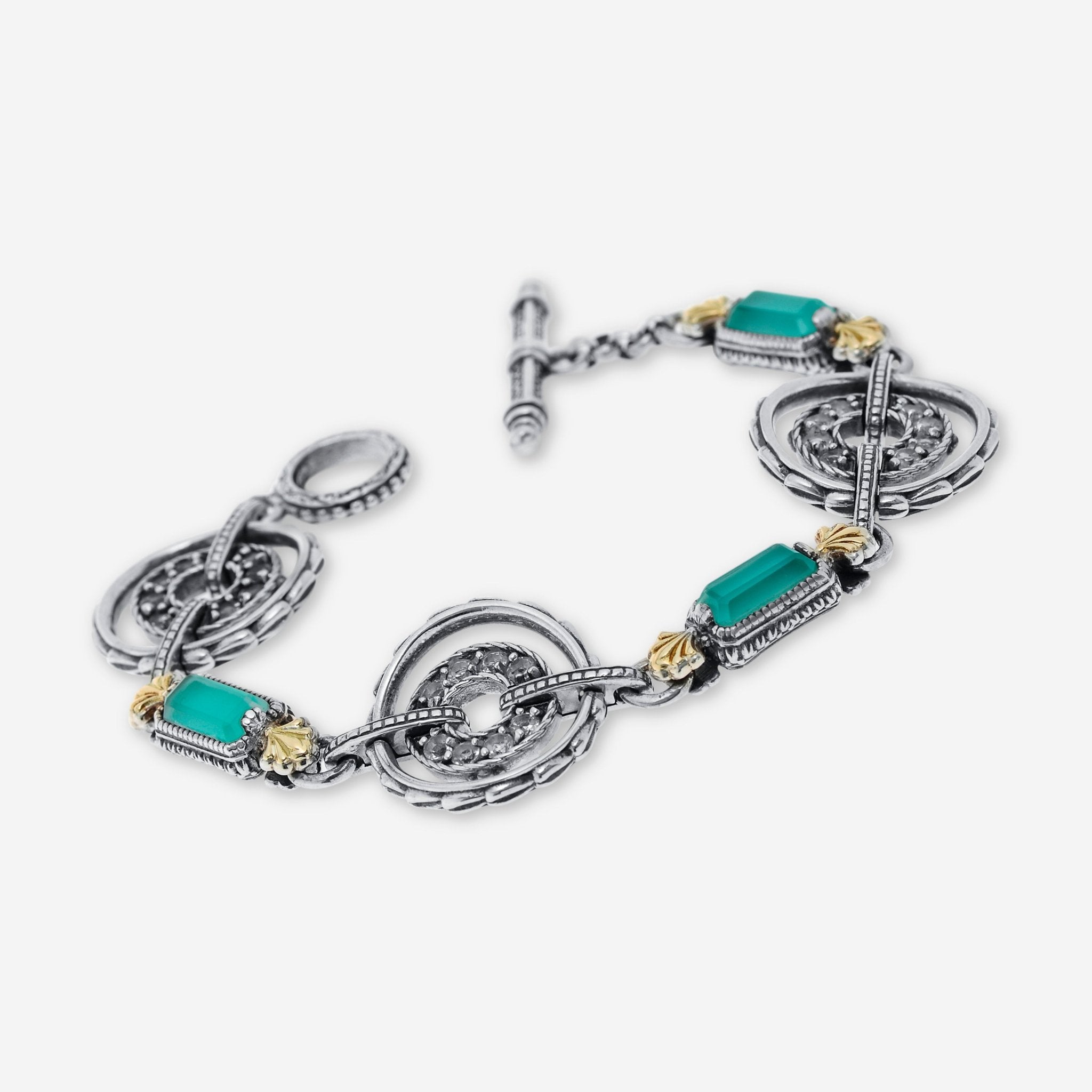 Konstantino Sterling Silver and 18K Yellow Gold, Chalcedony and White Topaz Doublet Link Bracelet - THE SOLIST - Konstantino