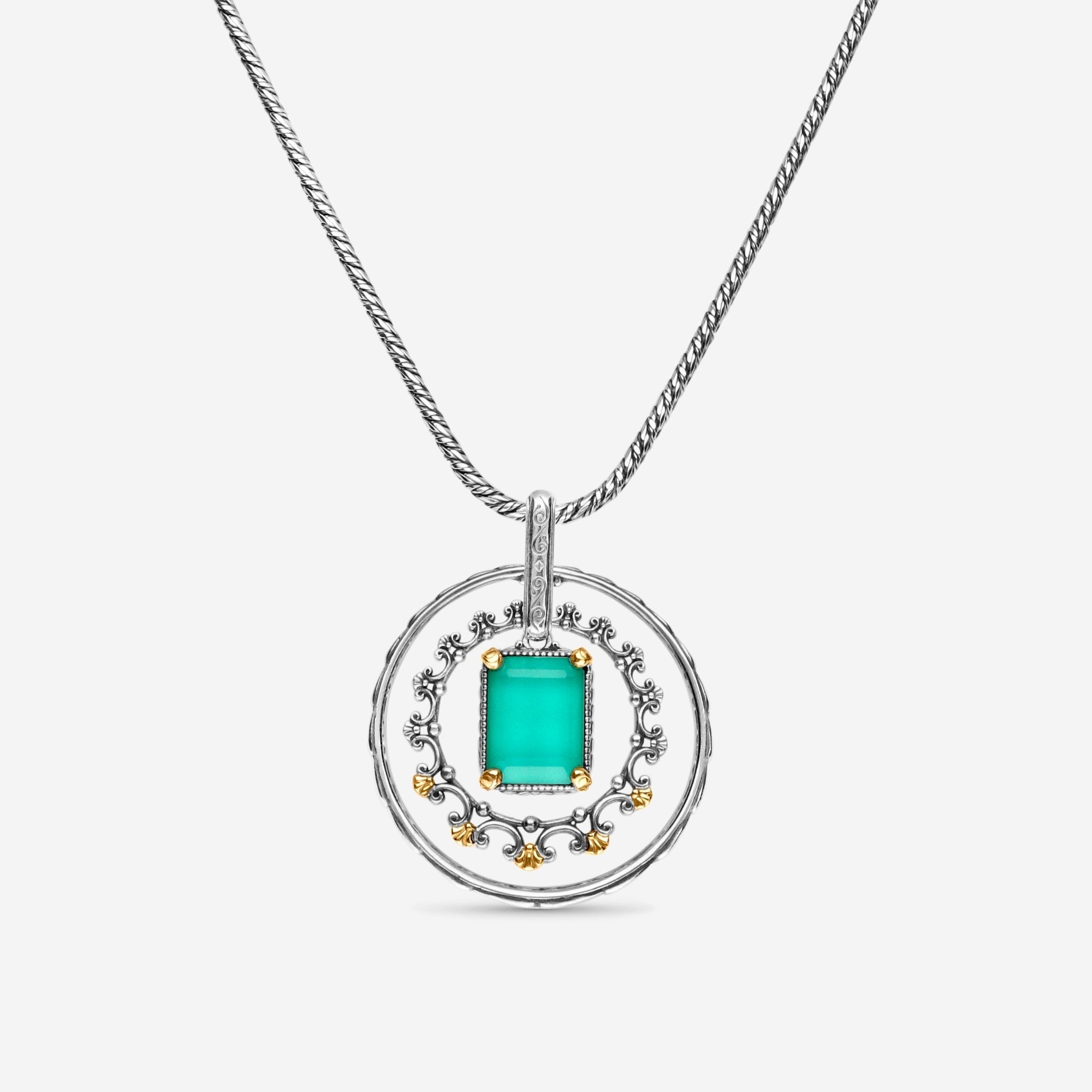 Konstantino Sterling Silver and 18K Yellow Gold, Teal Chalcedony Pendant Doublet Necklace C - MEKJ686 - 498 - THE SOLIST - Konstantino