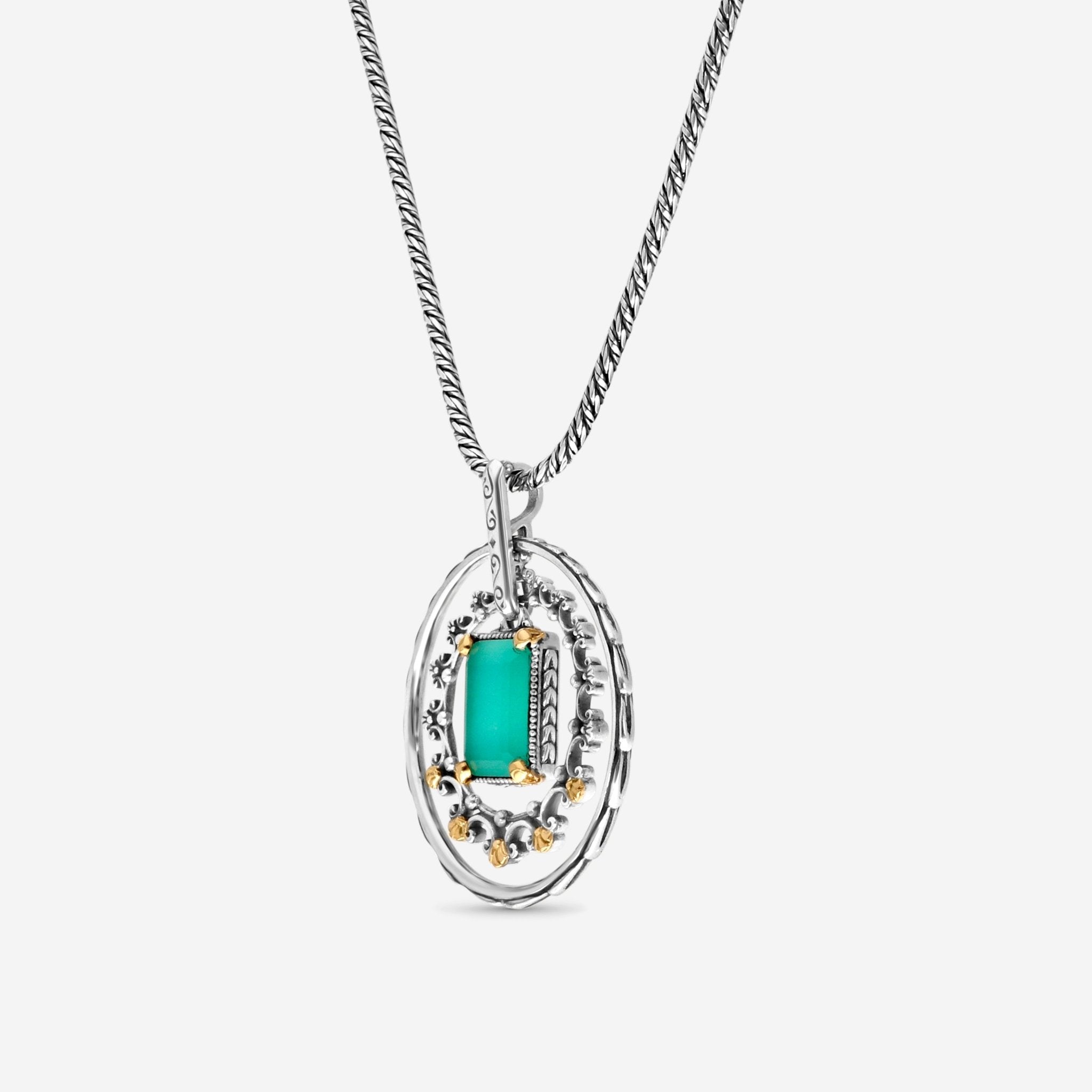 Konstantino Sterling Silver and 18K Yellow Gold, Teal Chalcedony Pendant Doublet Necklace C - MEKJ686 - 498 - THE SOLIST - Konstantino