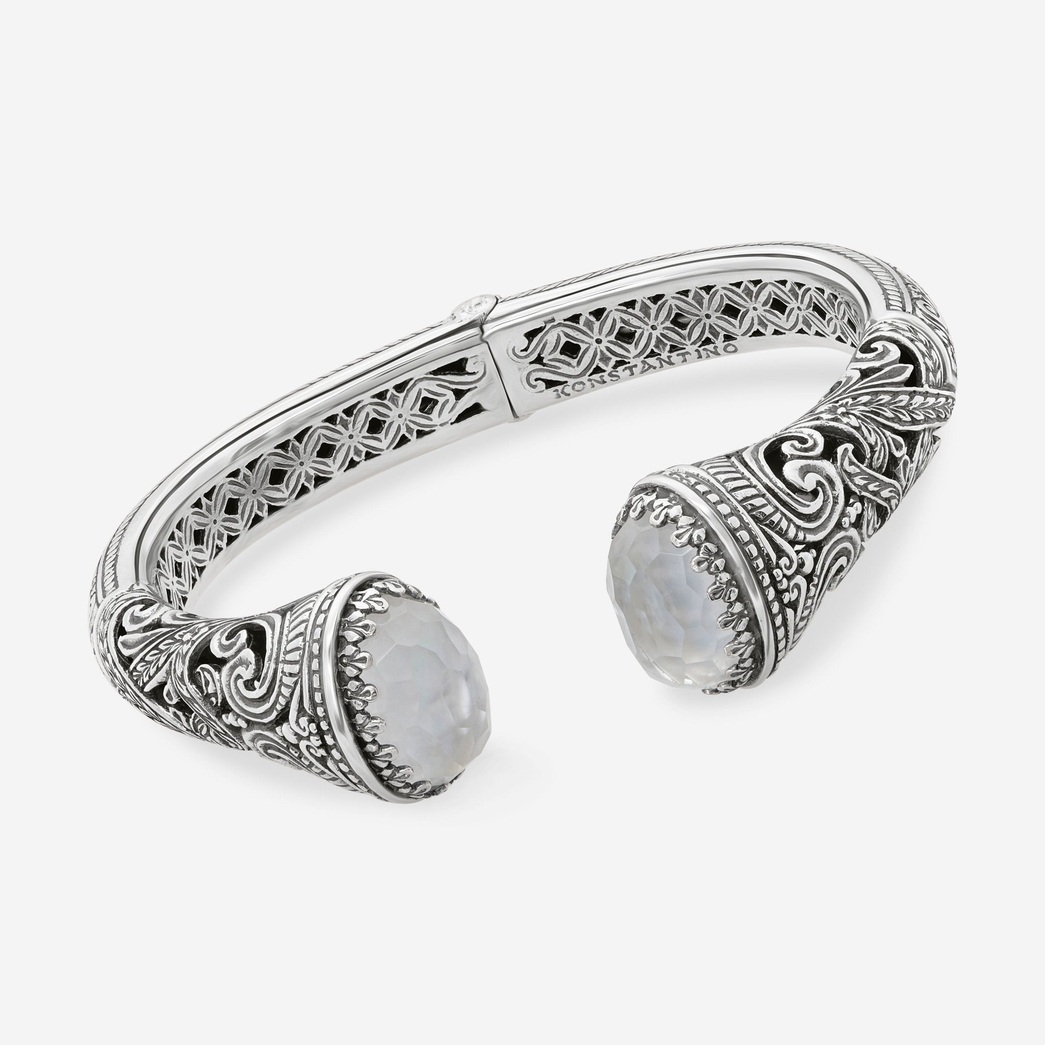 Konstantino Sterling Silver, Mother Of Pearl and Rock Crystal Doublet Cuff Bracelet BKJ451 - 313 - THE SOLIST - Konstantino