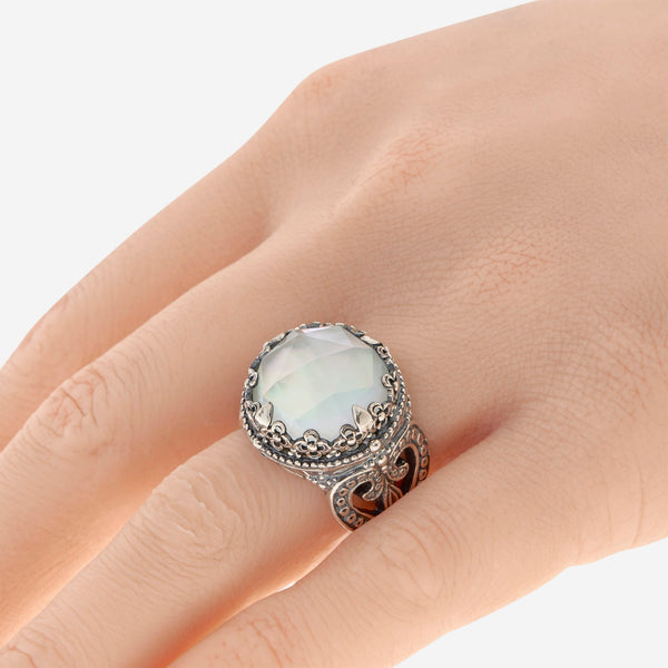 Konstantino Sterling Silver, Mother Of Pearl and Rock Crystal Doublet Statement Ring DKJ556 - 313 - 8 - THE SOLIST - Konstantino