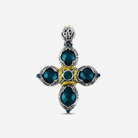 Konstantino Thalassa Sterling Silver & 18K Yellow Gold London Blue Topaz Cross Pendant STMK6949-298-CUT - THE SOLIST
