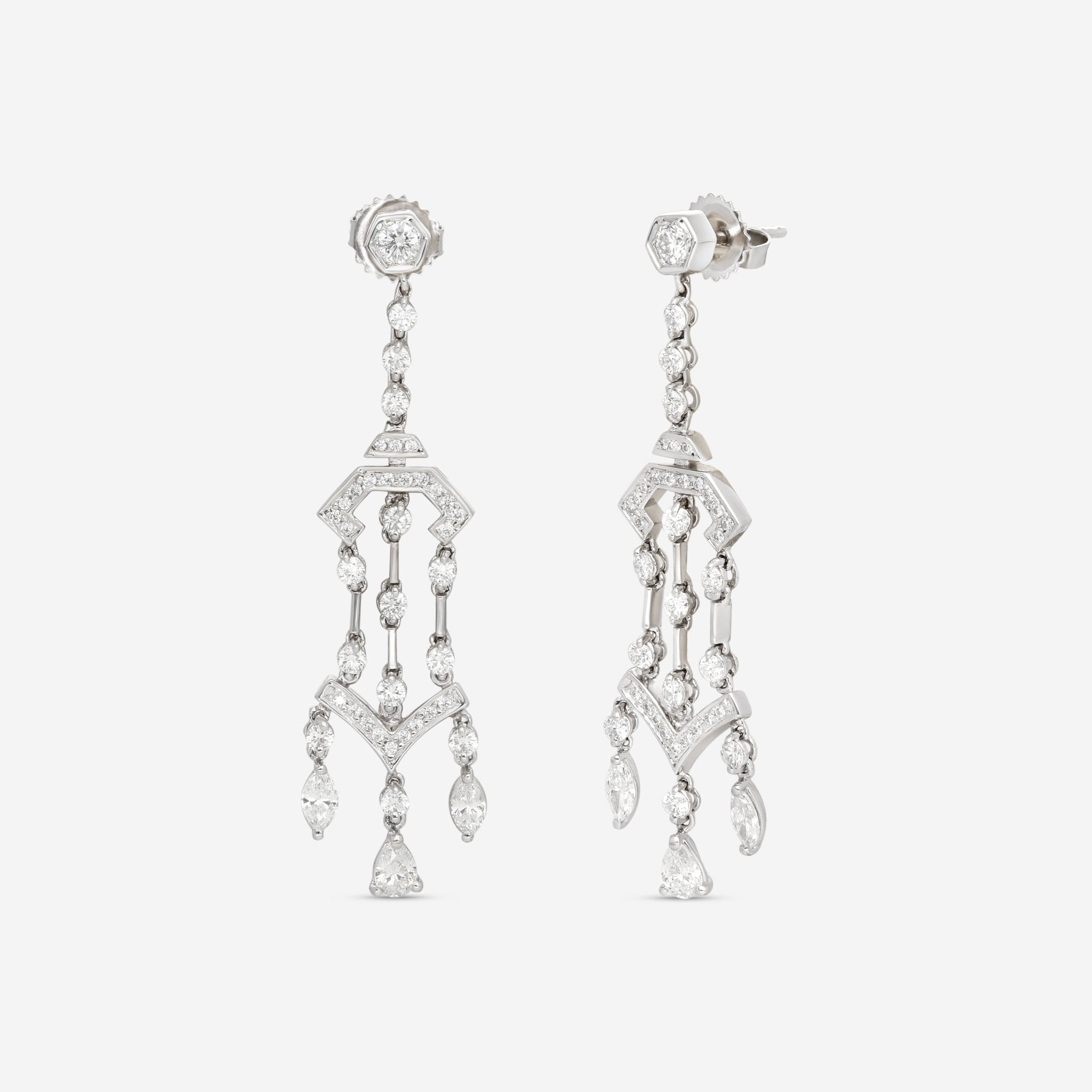 Kwiat Pagoda 18K White Gold Diamond Chandelier Earrings E - 15847 - 0 - DIA - 18KW - THE SOLIST - Kwiat