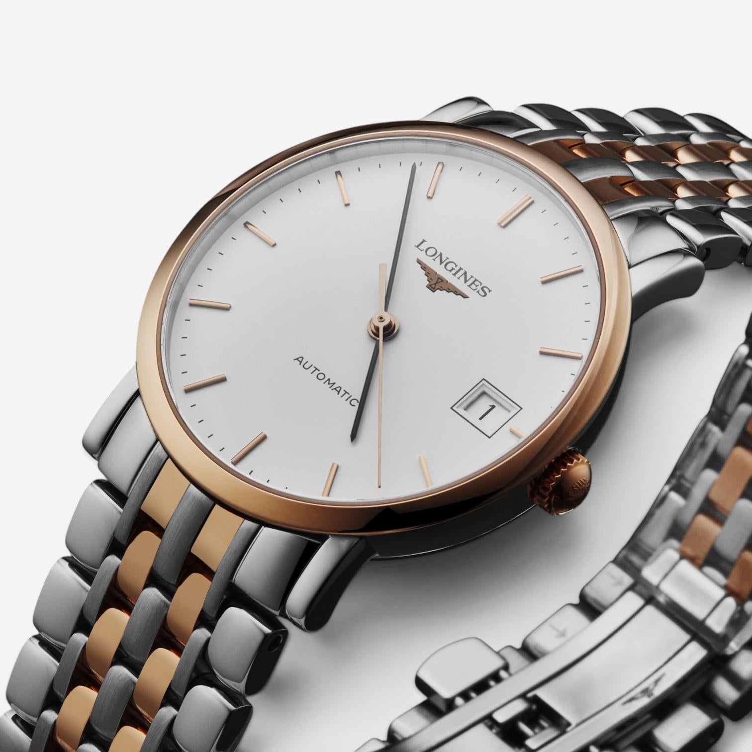 Longines Elegant Stainless Steel & 18K Rose Gold Automatic Ladies Watch L4.809.5