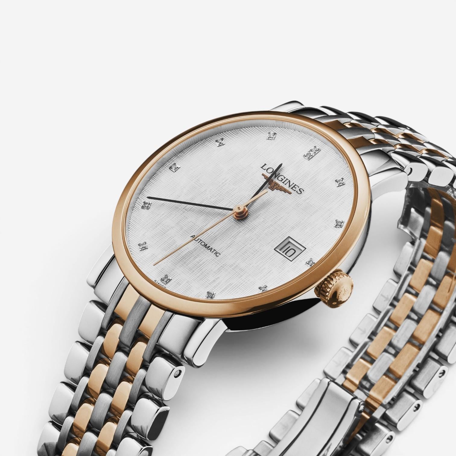 Longines Elegant Stainless Steel & 18K Rose Gold Automatic Ladies Watch L4.809.5