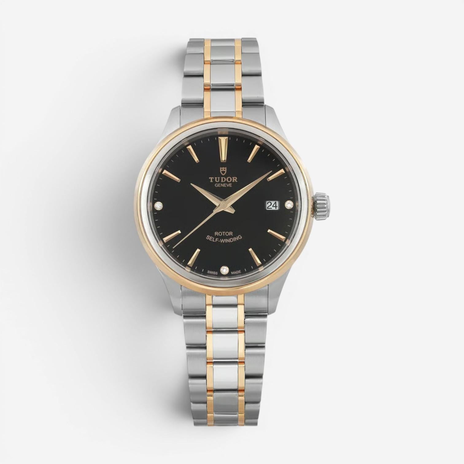 Tudor Style Stainless Steel & 18K Yellow Gold Diamond Automatic Unisex Watch 125