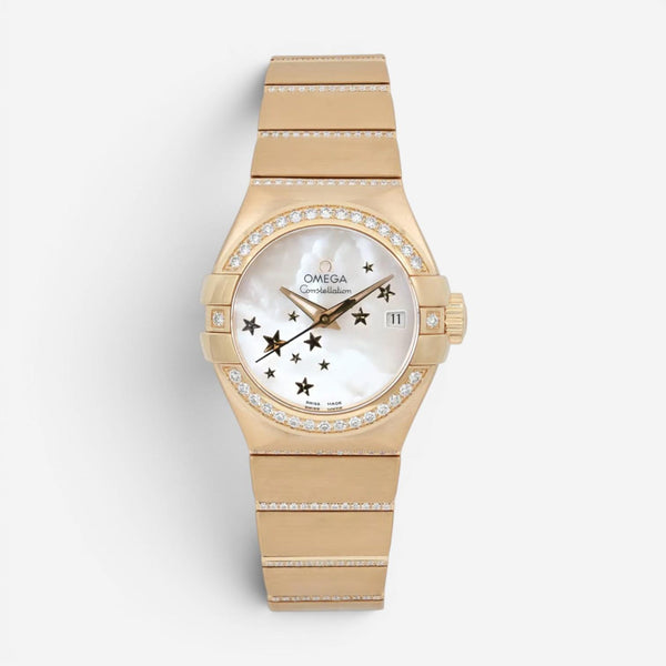 Omega Constellation 18K Yellow Gold Diamond Automatic Ladies Watch 123.55.27.20.