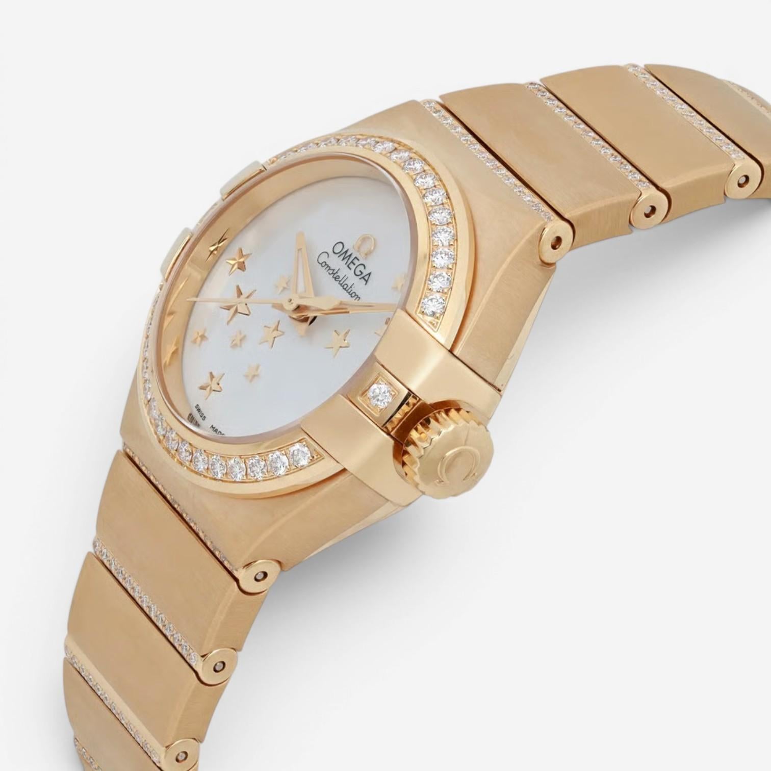 Omega Constellation 18K Yellow Gold Diamond Automatic Ladies Watch 123.55.27.20.