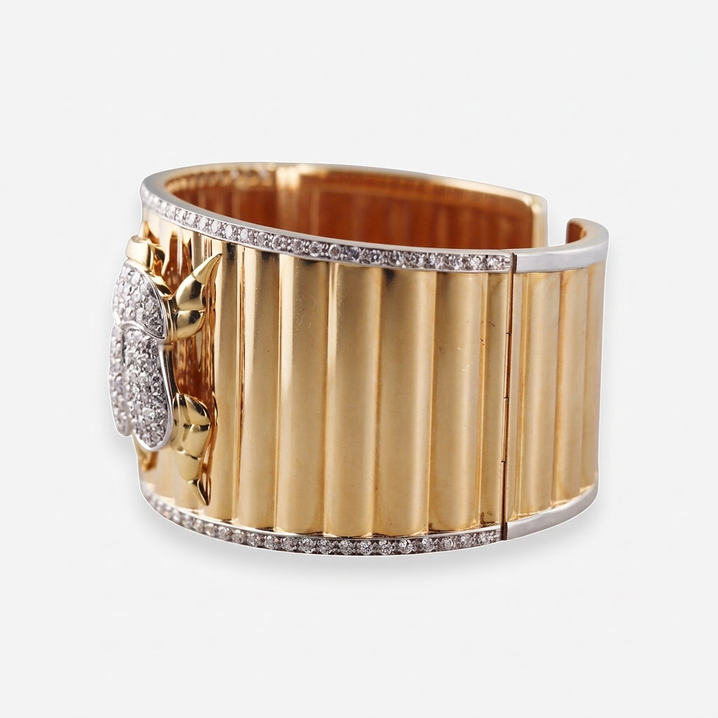 Valente 18K Yellow and White Gold Diamond Scarab Beetle Cuff Bracelet OG-35757