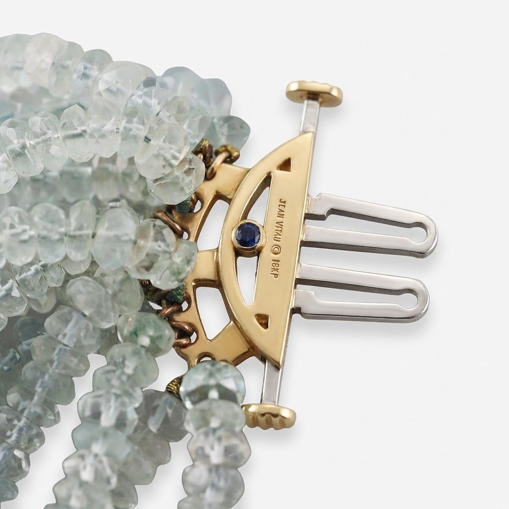 Jean Vitau 18K Yellow Gold Aquamarine Yellow Sapphire Diamond Torsade Necklace OG-36239