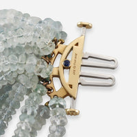 Jean Vitau 18K Yellow Gold Aquamarine Yellow Sapphire Diamond Torsade Necklace OG-36239