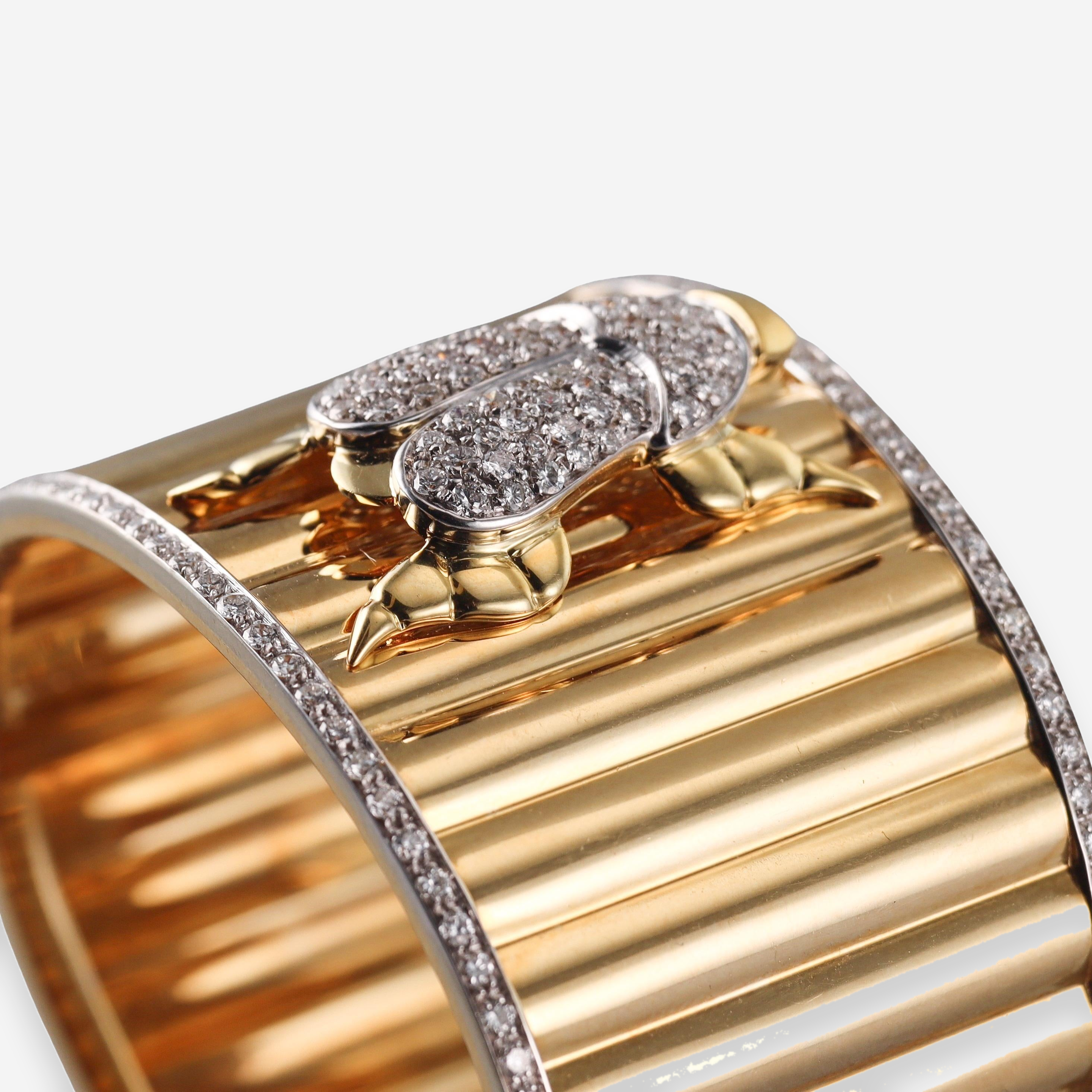 Valente 18K Yellow and White Gold Diamond Scarab Beetle Cuff Bracelet OG-35757