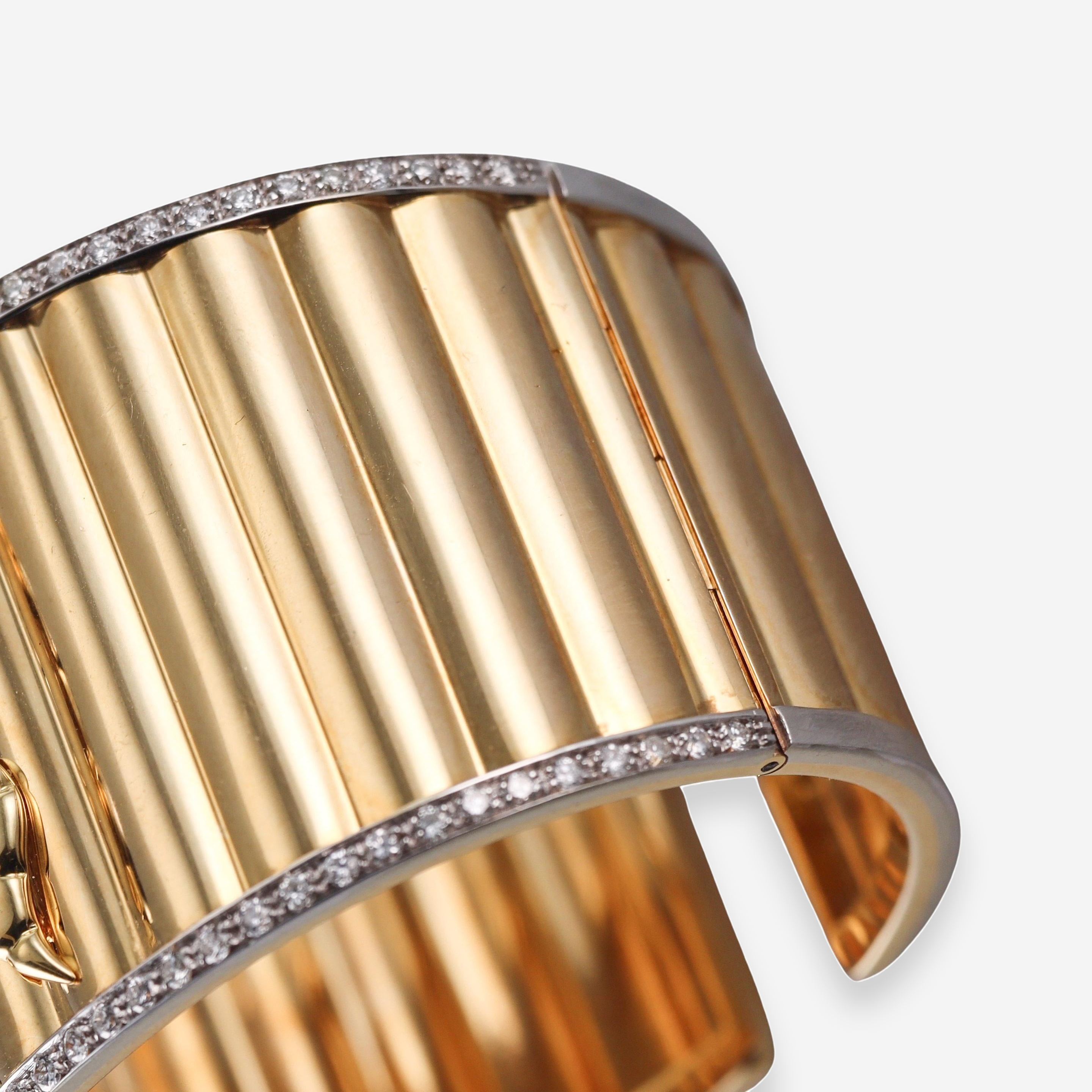 Valente 18K Yellow and White Gold Diamond Scarab Beetle Cuff Bracelet OG-35757