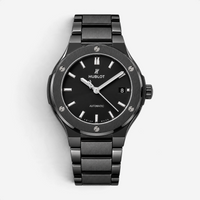 THE SOLIST Hublot Classic Fusion Black Magic watch in black ceramic with a matte dial and integrated link bracelet.
