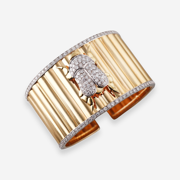 Valente 18K Yellow and White Gold Diamond Scarab Beetle Cuff Bracelet OG-35757