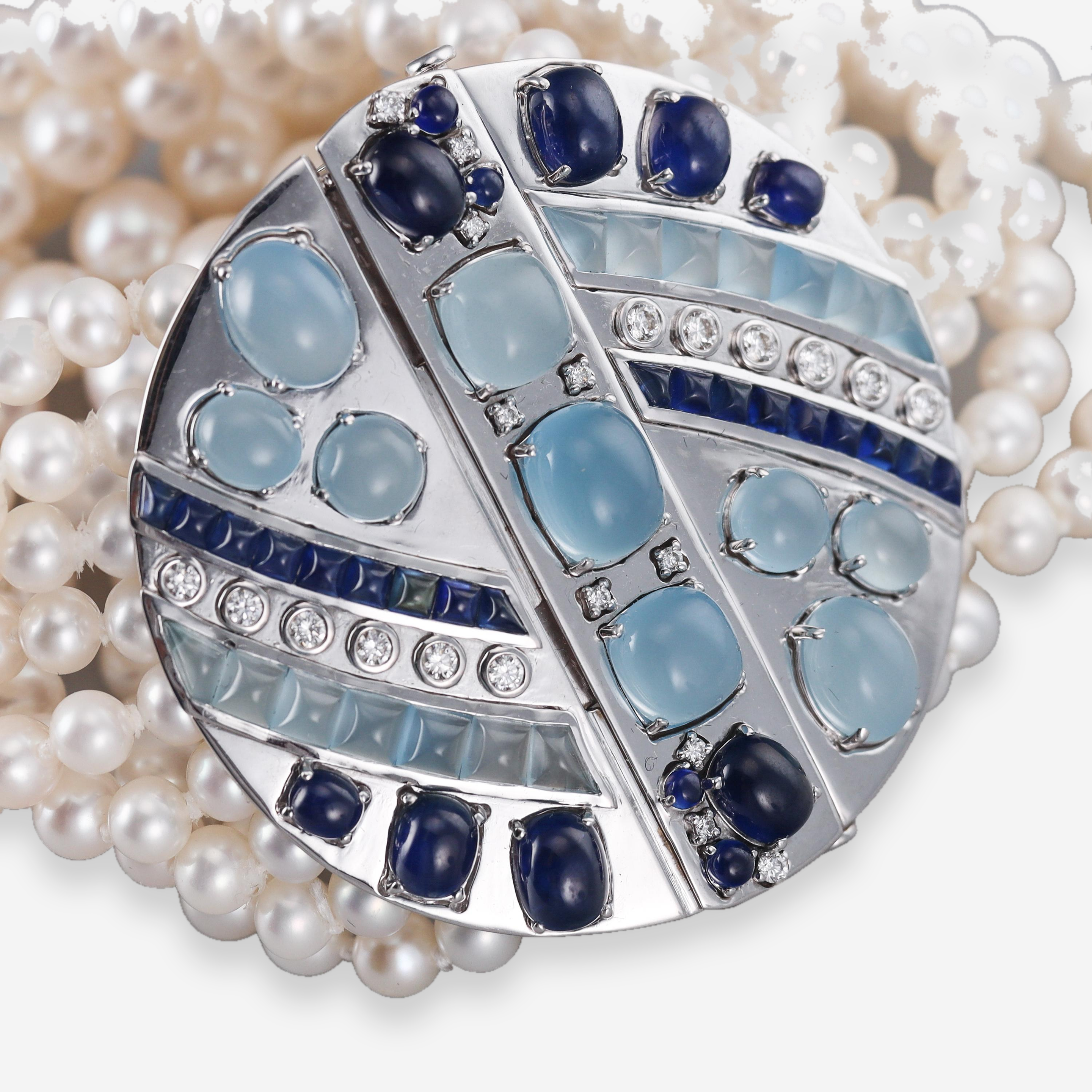 Seaman Schepps 18K White Gold Pearl, Aquamarine, Sapphire and Diamond Multi-Strand Bracelet OG-36079 - THE SOLIST