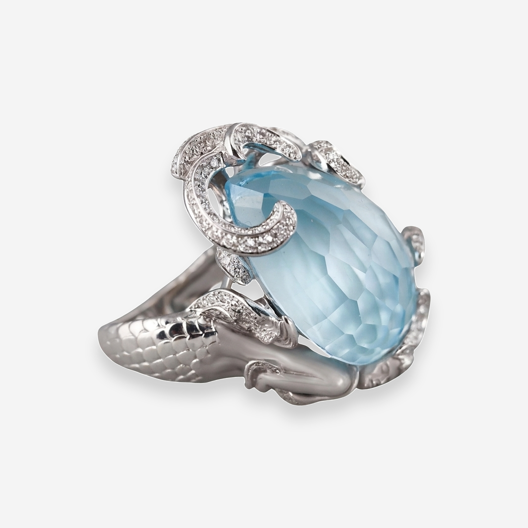 Carrera Y Carrera Atlantis Sirena Ola 18K White Gold Blue Topaz Diamond Ring Sz. 7 OG-36082 - THE SOLIST