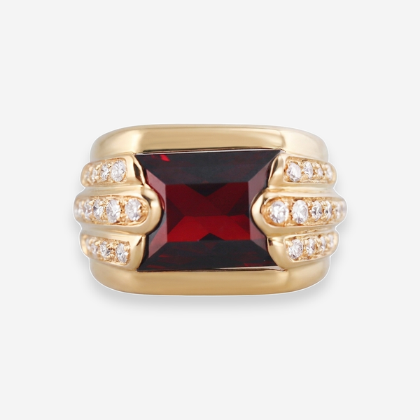 Audemars Piguet Promesse 18K Yellow Gold Garnet and Diamond Ring Sz. 7.75 OG-35620 - THE SOLIST
