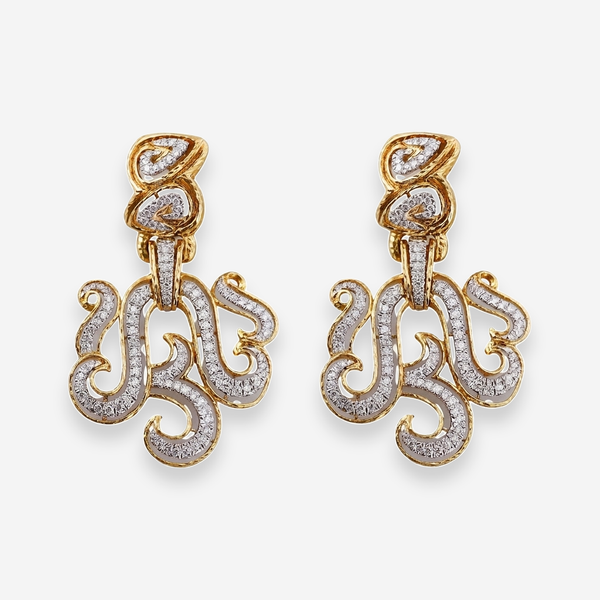 David Webb 18K Yellow Gold and Platinum Diamond Scroll Drop Earrings OG-36308 - THE SOLIST