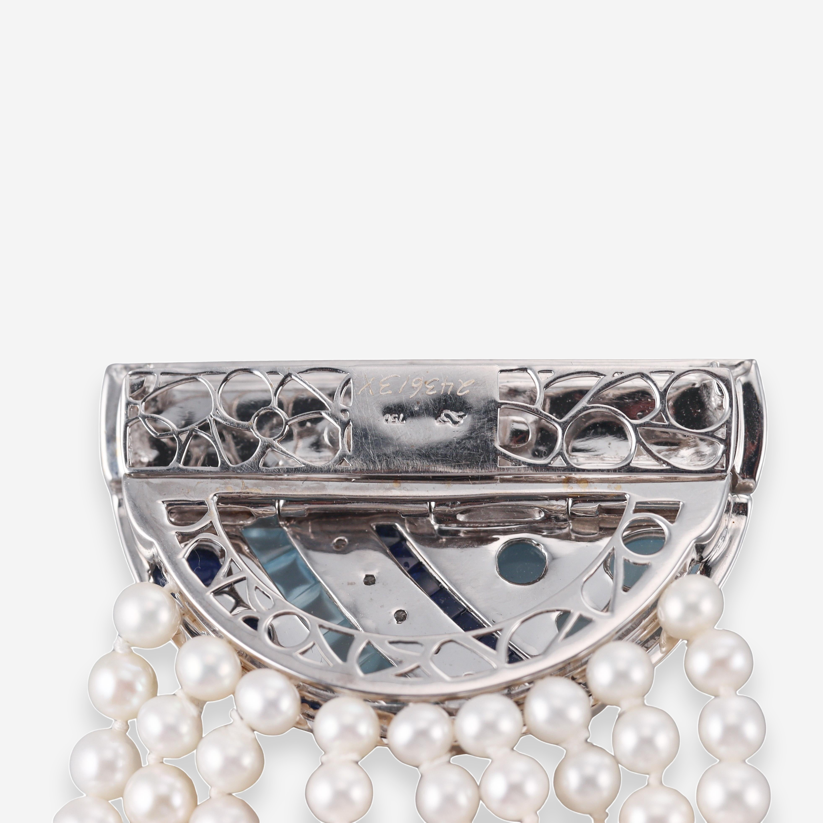 Seaman Schepps 18K White Gold Pearl, Aquamarine, Sapphire and Diamond Multi-Strand Bracelet OG-36079 - THE SOLIST