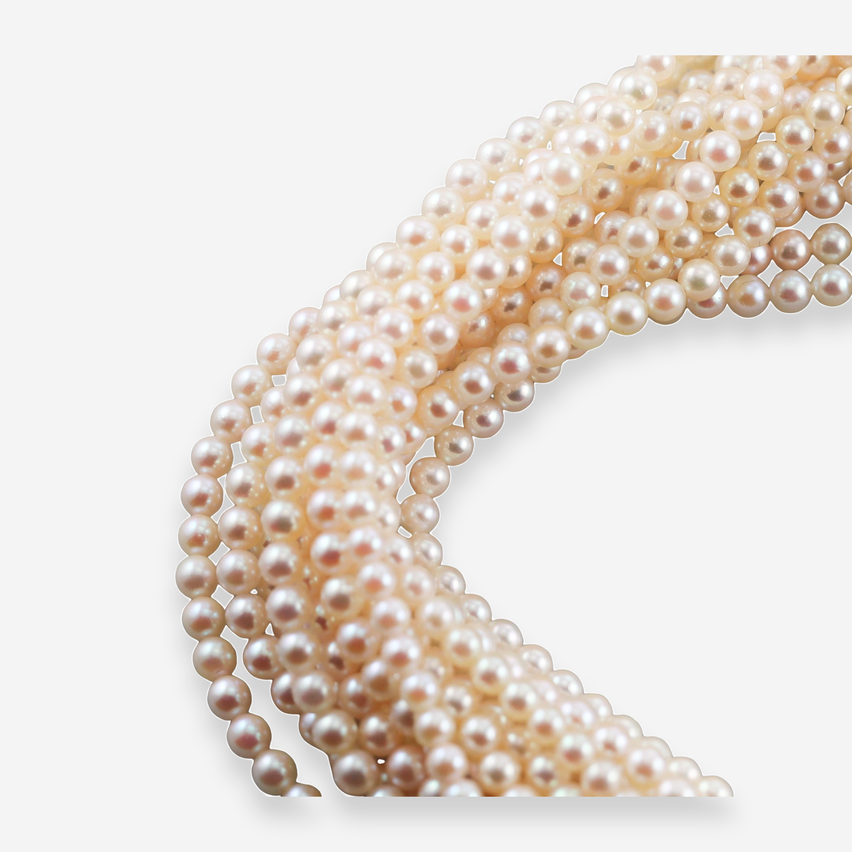Jean Vitau 18K Yellow Gold Platinum Pearl Sapphire Diamond Multi-Strand Necklace OG-36240
