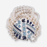 Seaman Schepps 18K White Gold Pearl, Aquamarine, Sapphire and Diamond Multi-Strand Bracelet OG-36079 - THE SOLIST