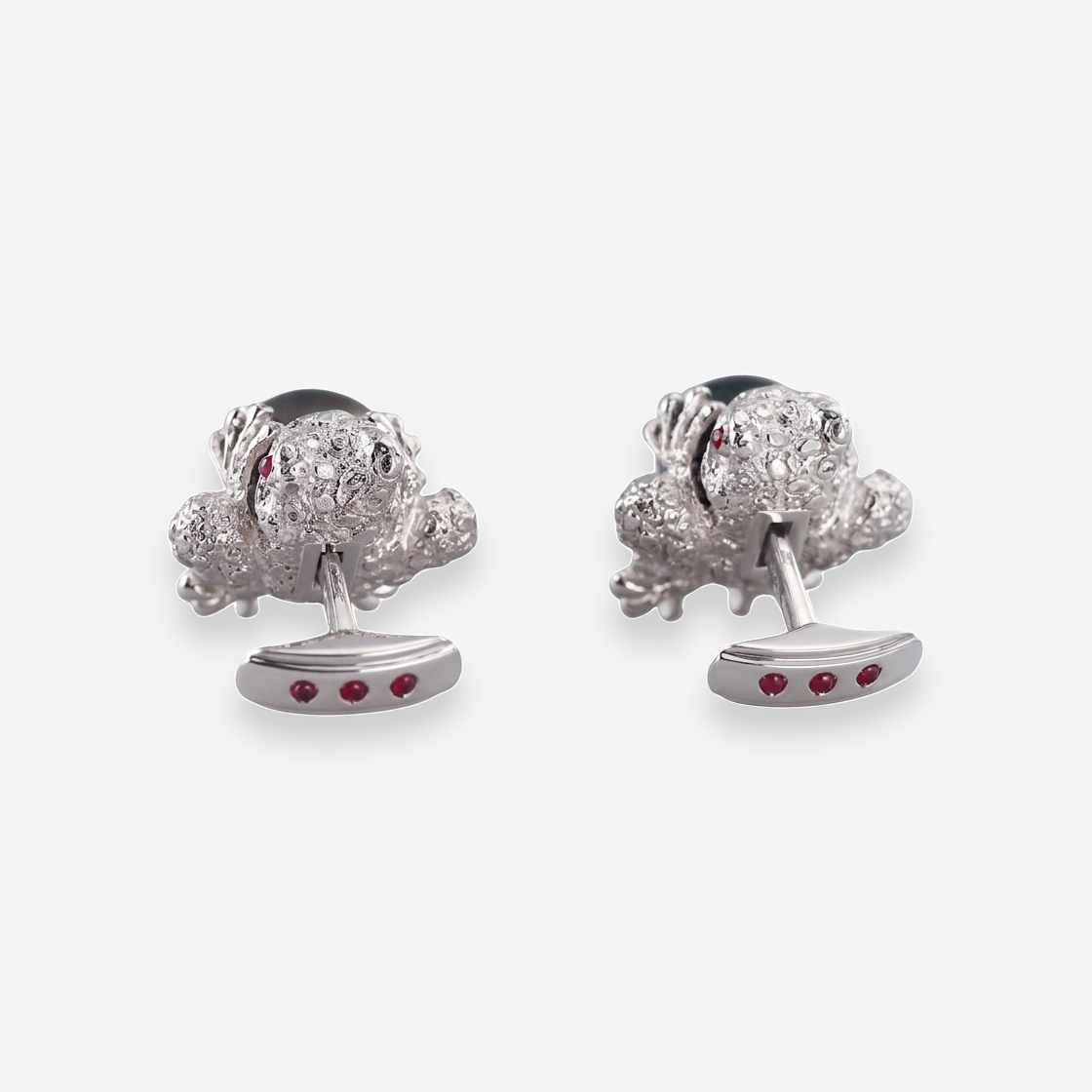 Stefano Ricci 18K White Gold Black South Sea Pearl Diamond Ruby Frog Cufflinks OG-35329 - THE SOLIST