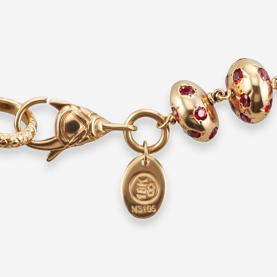 John Hardy Naga 18K Yellow Gold Fire Opal, Orange Sapphire and Coral Station Necklace OG-36253 - THE SOLIST