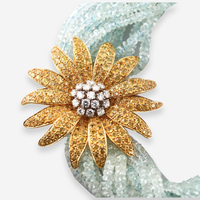 Jean Vitau 18K Yellow Gold Aquamarine Yellow Sapphire Diamond Torsade Necklace OG-36239